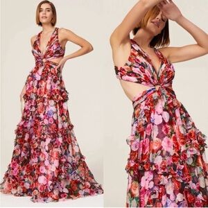 Mac Duggal Ruffled Rose Floral Cut Out Sleeveless Gown 68076 Size 10